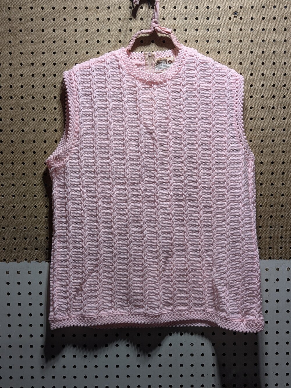 Vintage 70s Montgomery Ward Pink Knit Sweater Vest Size 44 Made in Japan